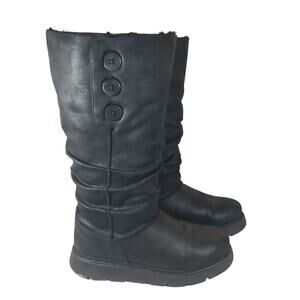 SKECHERS! BLACK NUBUCK FINISH VEGAN SUEDE LEATHER OVERSIZED BOOTS! SZ 9M